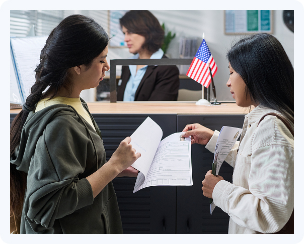 Clients receiving professional U.S. immigration consultation and visa application assistance