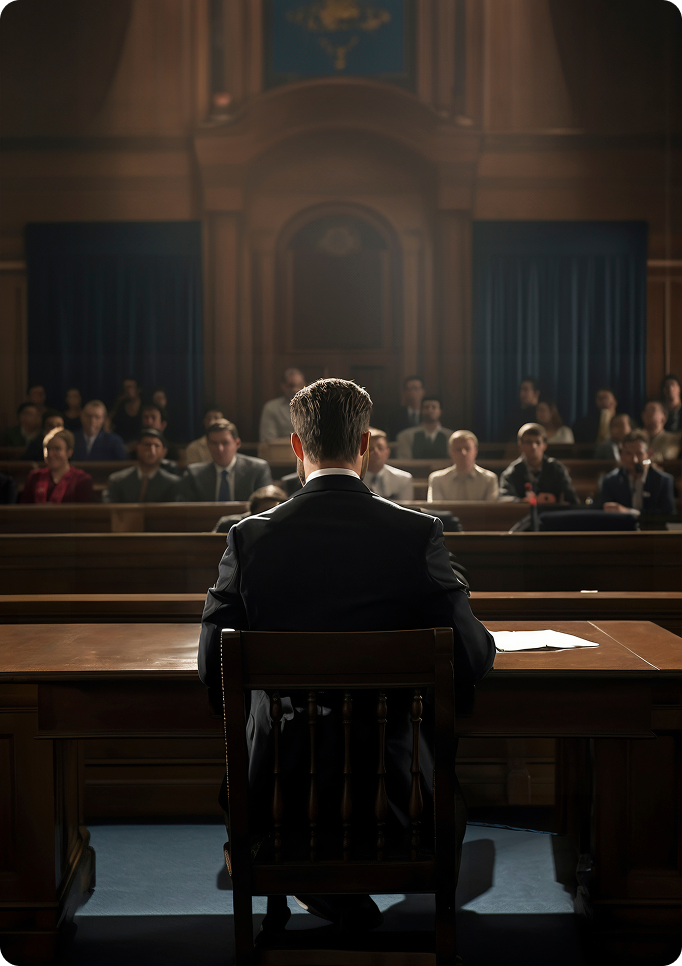 Attorney representing a client during an immigration court hearing for deportation defense, asylum, or visa appeals.