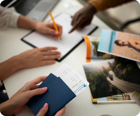 Passport and boarding pass during an immigration consultation for visa applications and international travel services.