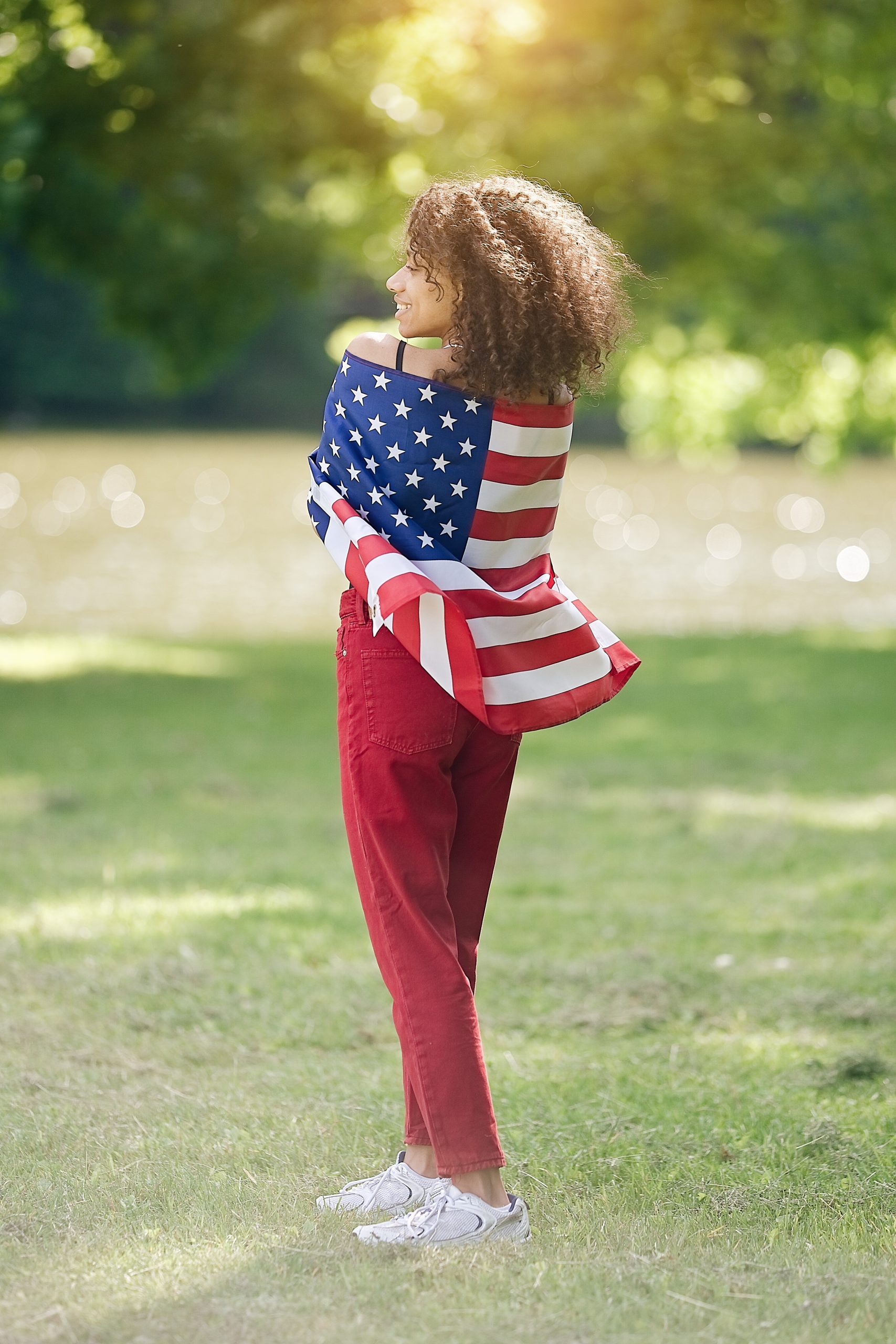A girl with US flag